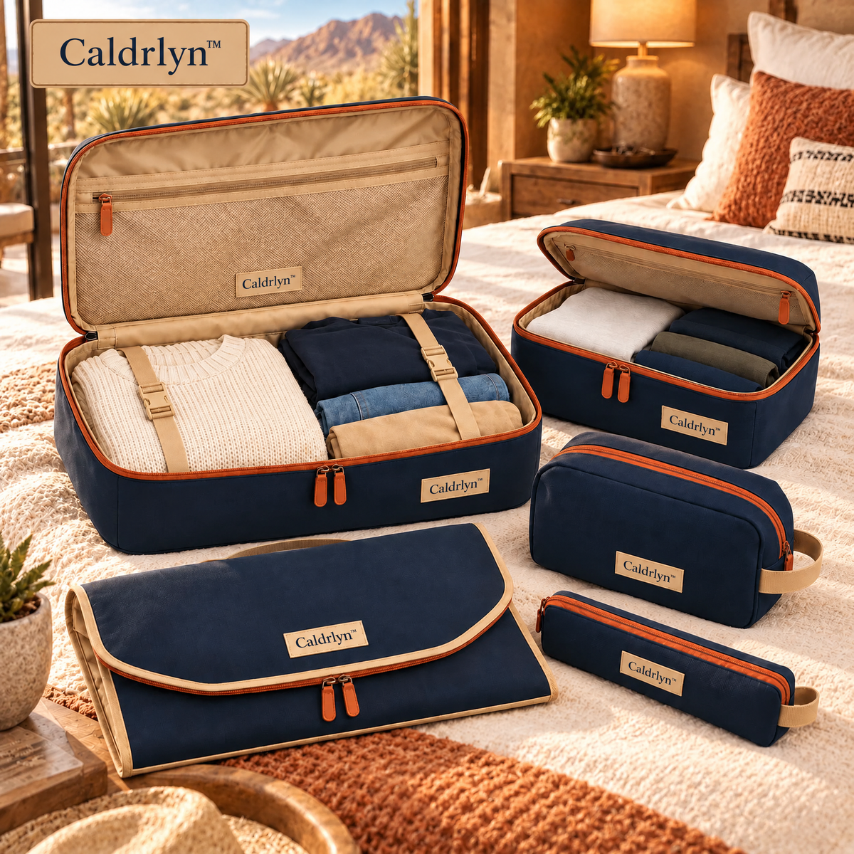 Caldrlyn™ Modular Travel Organization Set with Convertible Packing Trays and Destination Pouches