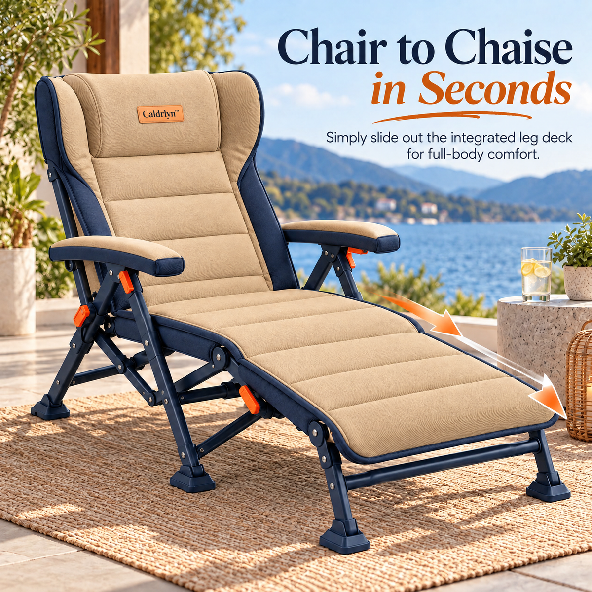 Caldrlyn™ Convertible Outdoor Chaise with Sliding Leg Deck and Adjustable Wraparound Recline