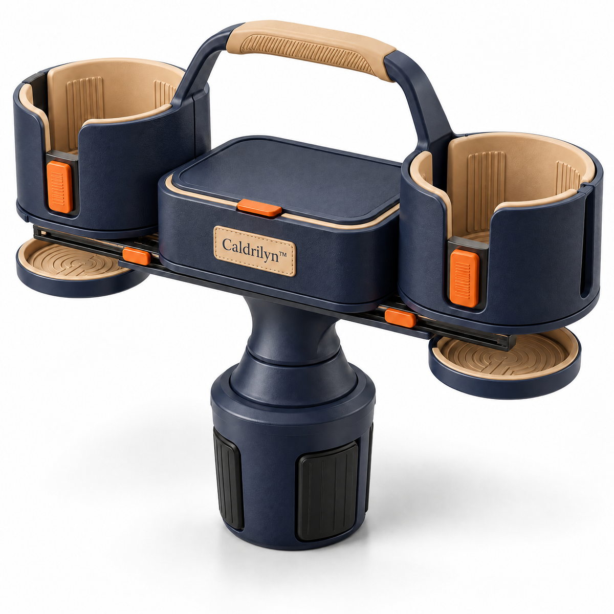 Caldrlyn™ Sliding Console Beverage Organizer with Adjustable Cup Bays and Lift-Out Travel Caddy