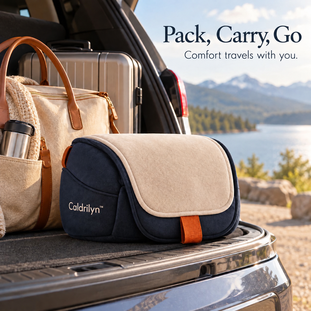 Caldrlyn™ Convertible Side-Support Travel Pillow with Shoulder Cradle and Fold-Flat Lumbar Mode
