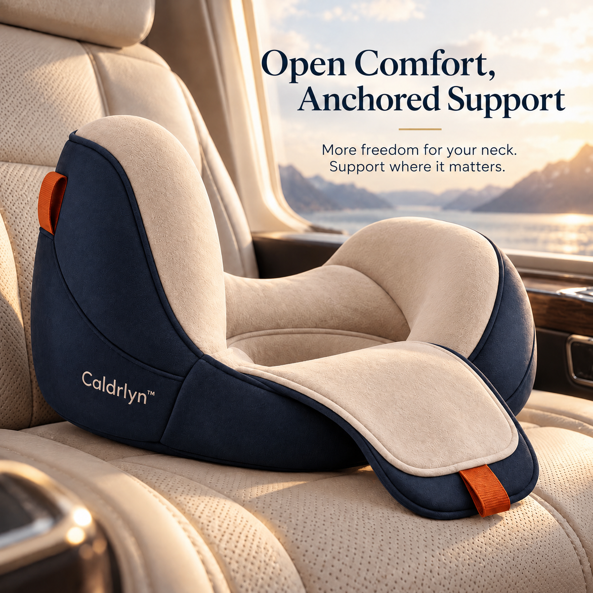 Caldrlyn™ Convertible Side-Support Travel Pillow with Shoulder Cradle and Fold-Flat Lumbar Mode