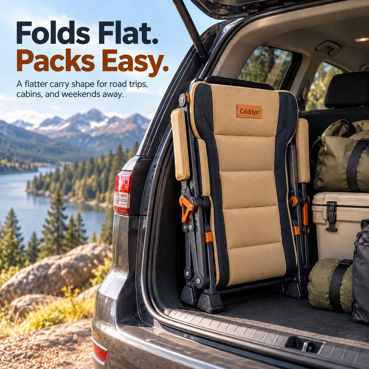 Caldrlyn™ Dual-Posture Folding Camp Chair with Adjustable Lounge Frame and Supportive Wraparound Backrest