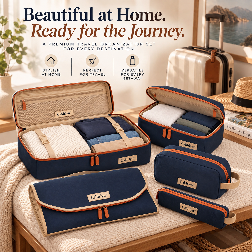 Caldrlyn™ Modular Travel Organization Set with Convertible Packing Trays and Destination Pouches