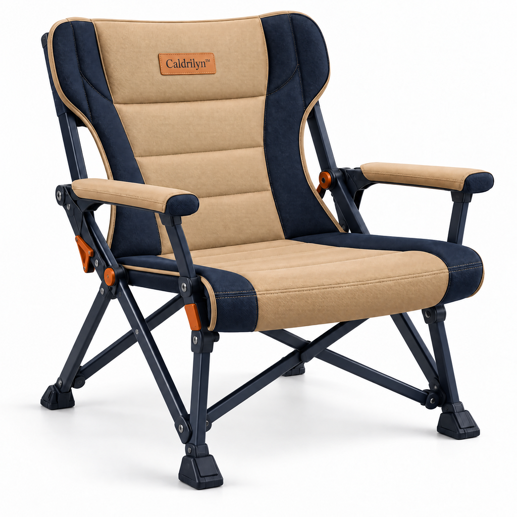 Caldrlyn™ Dual-Posture Folding Camp Chair with Adjustable Lounge Frame and Supportive Wraparound Backrest