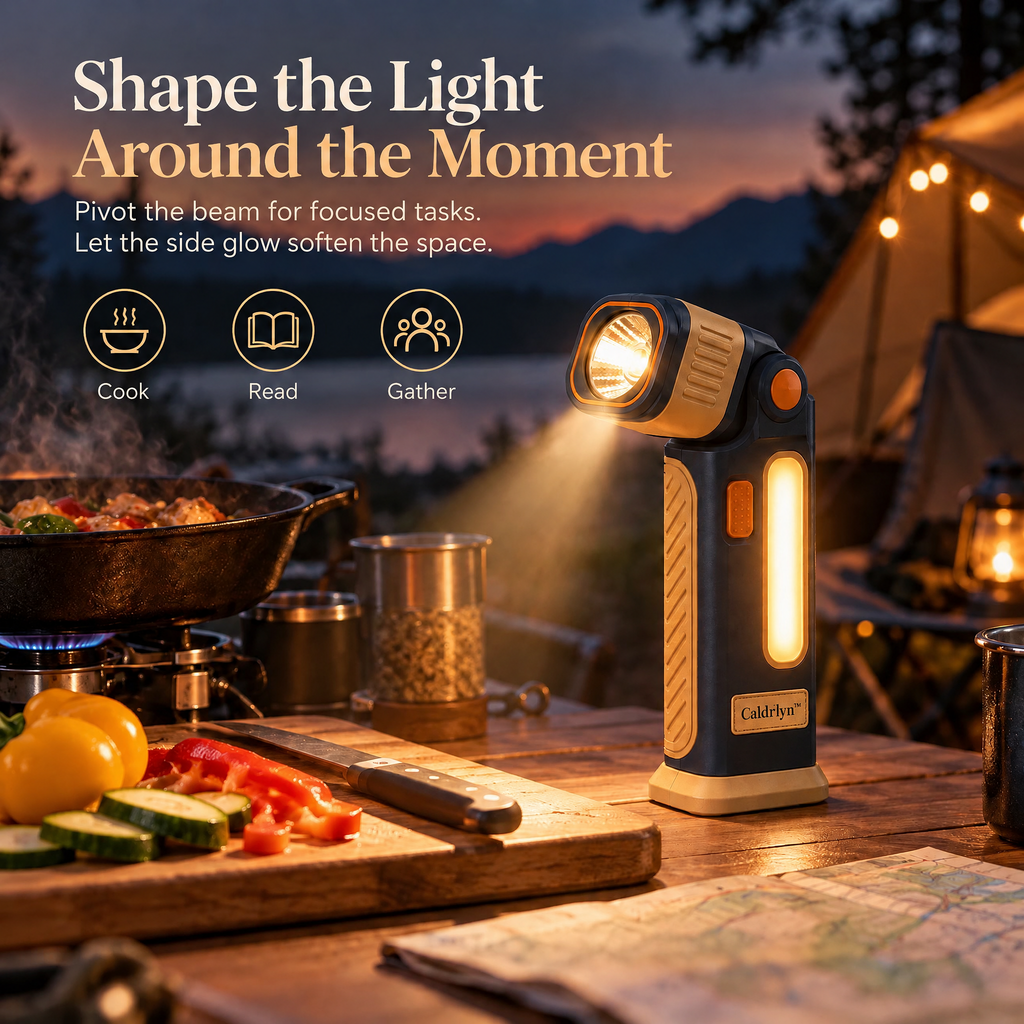 Caldrlyn™ Pivot-Head Pocket Flashlight with Side Glow and Flat-Base Stand