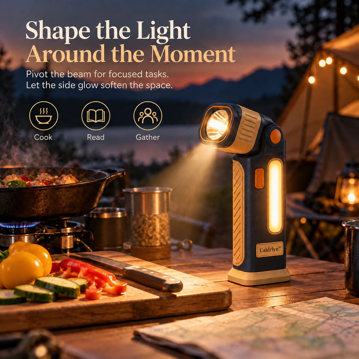 Caldrlyn™ Pivot-Head Pocket Flashlight with Side Glow and Flat-Base Stand