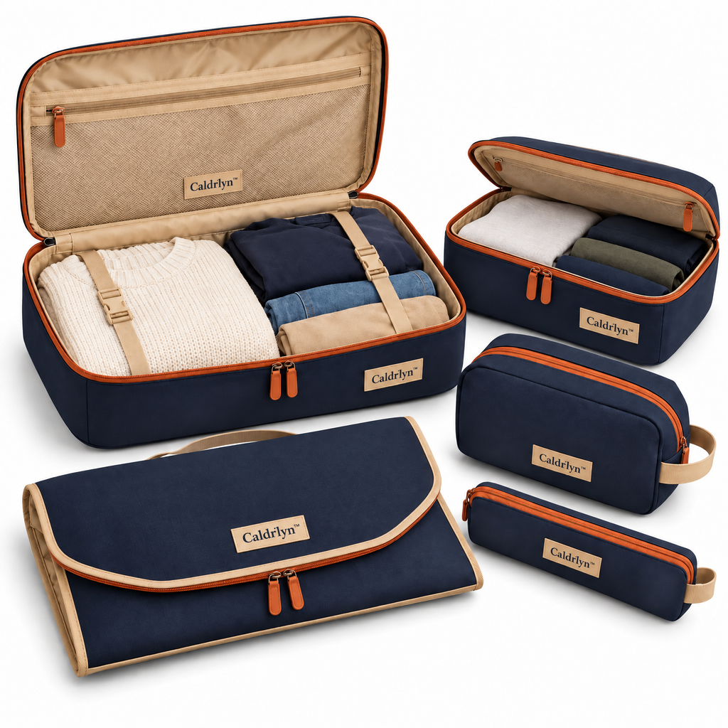 Caldrlyn™ Modular Travel Organization Set with Convertible Packing Trays and Destination Pouches