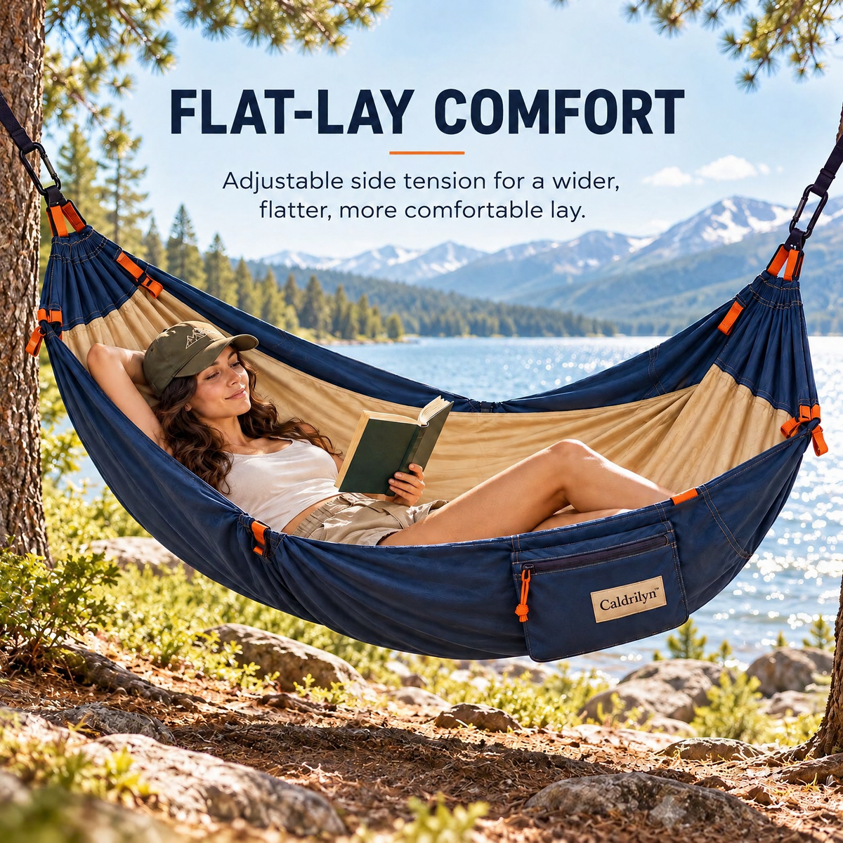 Caldrlyn™ Adjustable Flat-Lay Travel Hammock with Supportive Side Wings and Convertible Lounge Mode