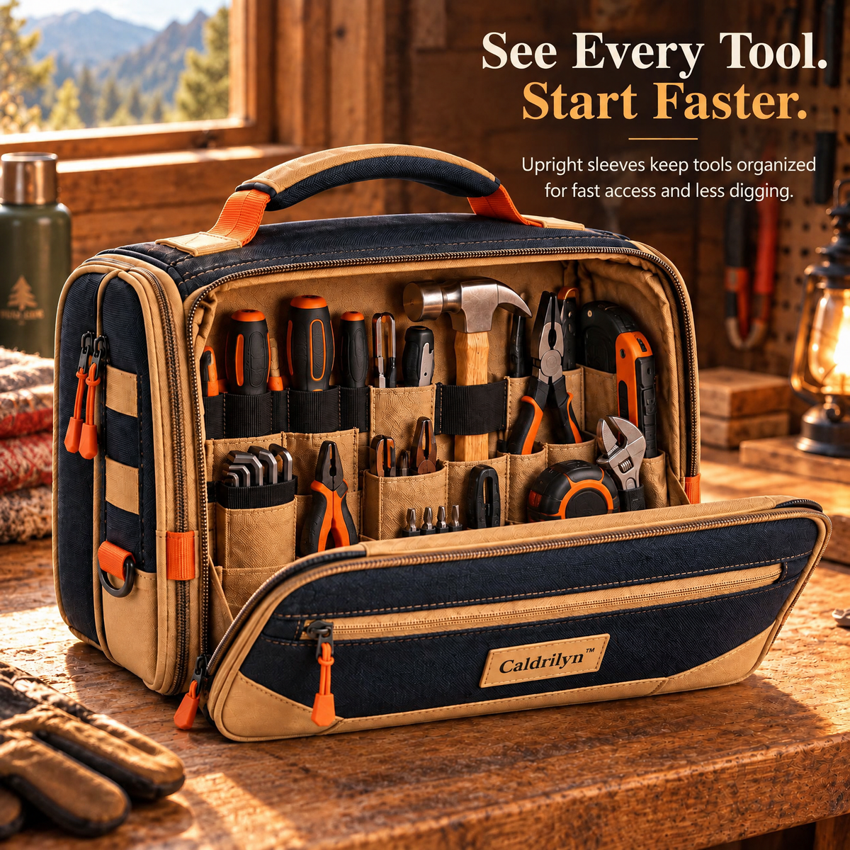 Caldrlyn™ Convertible Field Tool Organizer with Fold-Out Work Mat and Standing Caddy