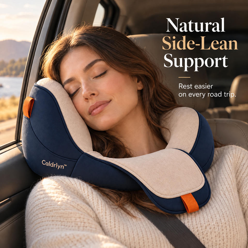 Caldrlyn™ Convertible Side-Support Travel Pillow with Shoulder Cradle and Fold-Flat Lumbar Mode