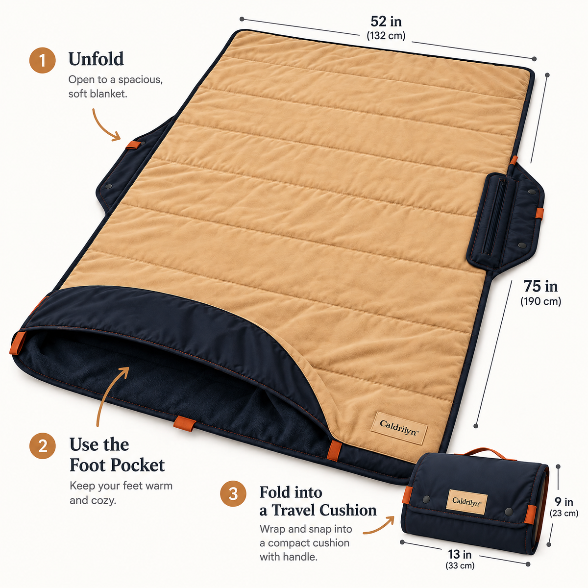 Caldrlyn™ Convertible Road Trip Blanket with Foot Pocket, Seat Wrap and Tailgate Mat