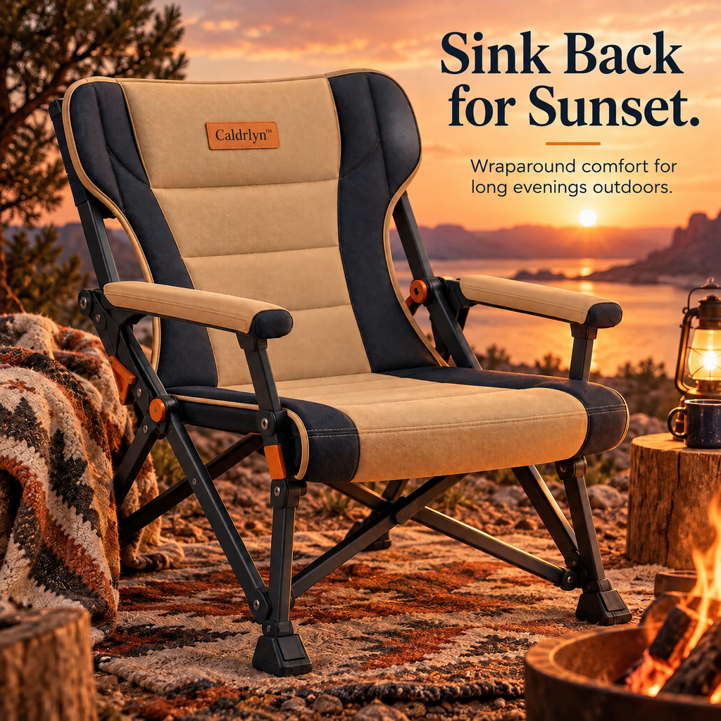 Caldrlyn™ Dual-Posture Folding Camp Chair with Adjustable Lounge Frame and Supportive Wraparound Backrest