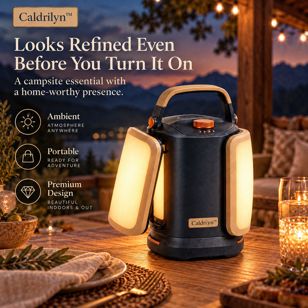 Caldrlyn™ Convertible Ambient & Task Camping Lantern with Rotating Light Panels