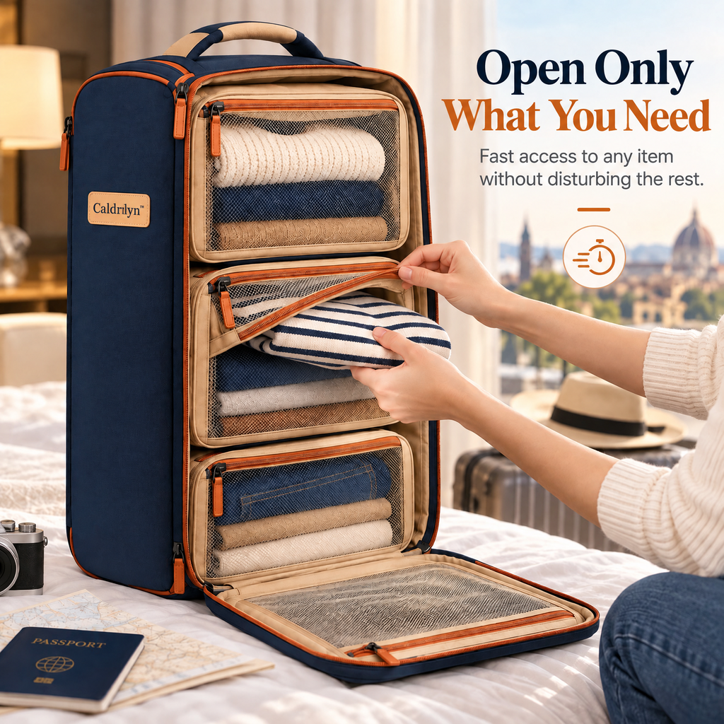 Caldrlyn™ Fold-Out Travel Wardrobe Organizer with Front-Access Compartments