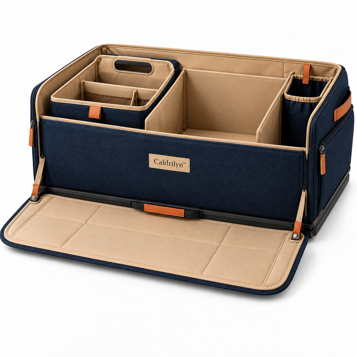 Caldrlyn™ Pull-Forward Trunk Organizer with Lift-Out Caddy and Fold-Down Bumper Mat