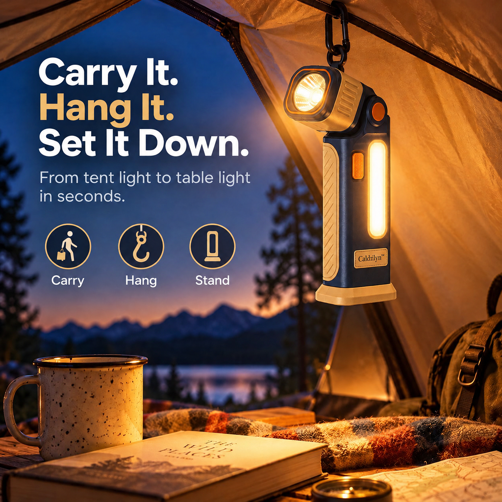 Caldrlyn™ Pivot-Head Pocket Flashlight with Side Glow and Flat-Base Stand